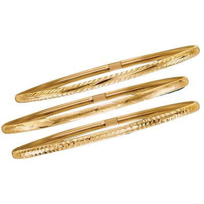 10K Gold 3-Piece Bangle Bracelet Set 8"