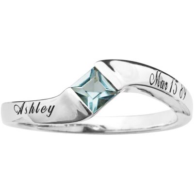 Sterling Silver Birthstone Name Stack Ring