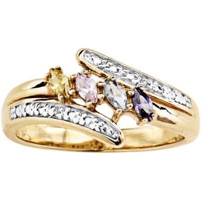 18K Gold Over Silver Birthstone Mom Ring