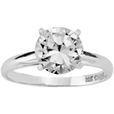 10K White Gold 2ct tw Round CZ Solitaire Ring