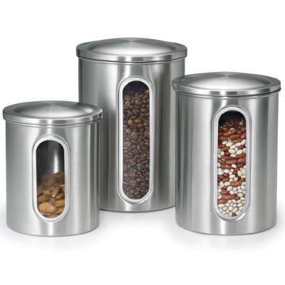 Stainless Steel Vertical Window Canisters/Set of 3