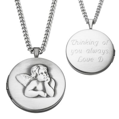 Silvertone Personalized Angel Locket Pendant