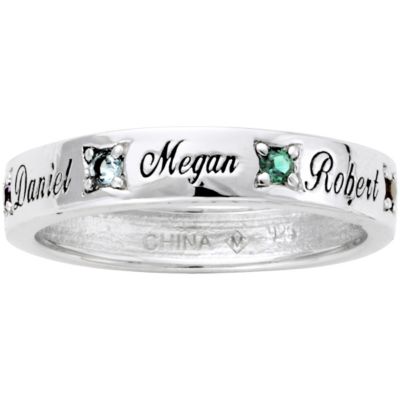Sterling Silver Family Name Birthstone Band