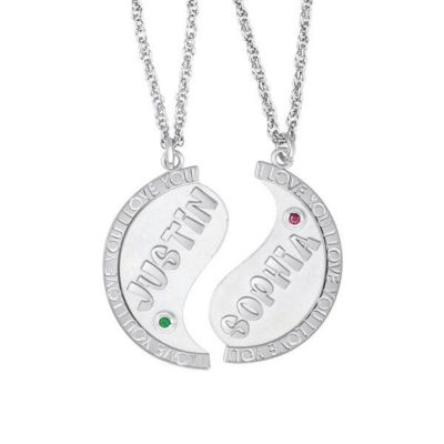 Sterling Silver Birthstone Couple's Names Pendant