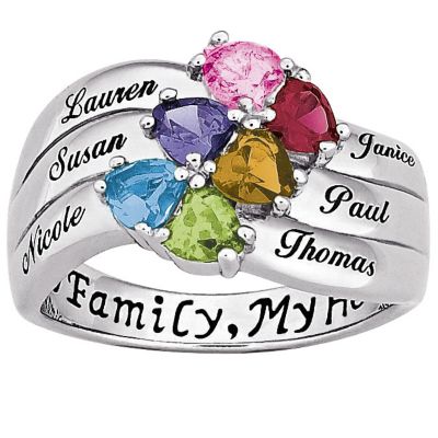 Sterling Silver Birthstone Heart Family Ring
