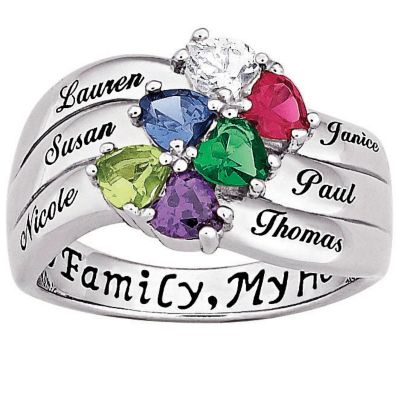 Sterling Silver Birthstone Heart Family Ring