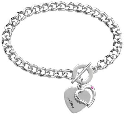 Silvertone Birthstone Heart Charm Bracelet