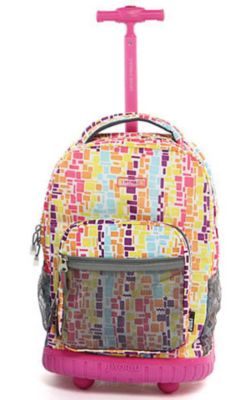 J World Squares Neon Rolling Backpack