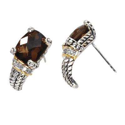 Sterling Silver Smoky Quartz and Diamond Earrings