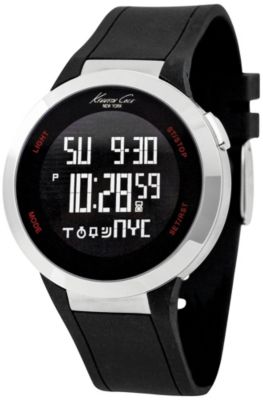 Kenneth Cole Black & Silvertone Digi-Touch Watch