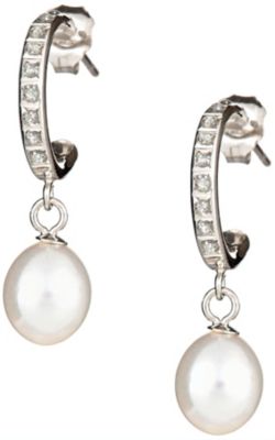 Diamond Fascination 14K White Gold Pearl Earrings
