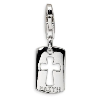Sterling Silver Rectangular CZ Faith Charm