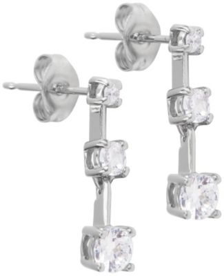 Sterling Silver Graduated CZ Drop Earrings