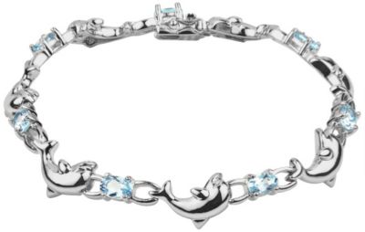 Sterling Silver Blue Topaz Dolphin Bracelet