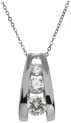 Sterling Silver Graduated Round CZ Pendant & Chain