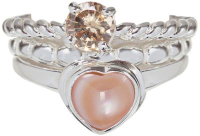 Sterling Silver 3 Ring Sparkly Champagne Stack Set