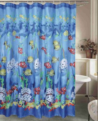 Bright Fish Shower Curtain and Hooks
