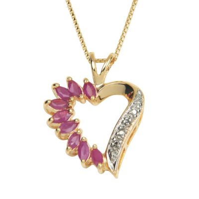 18K Gold over Silver Ruby & Diamond Heart Necklace