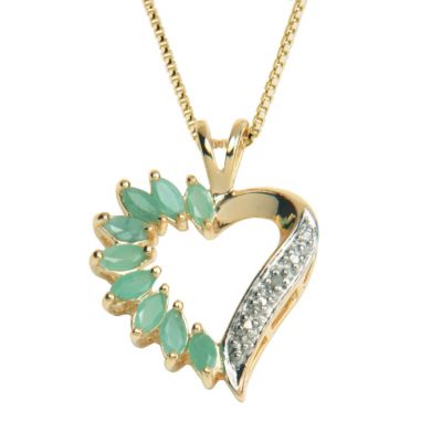 18K over Silver Emerald & Diamond Heart Necklace