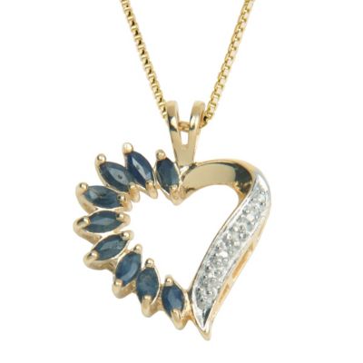 18K over Silver Sapphire & Diamond Heart Necklace