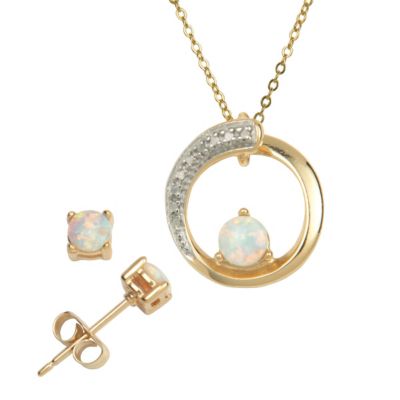 18K Gold over Silver Opal Necklace & Earrings Set