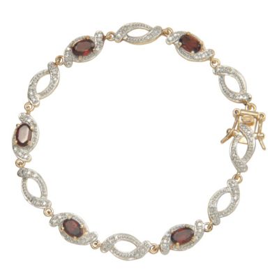 18K Gold Over Silver Genuine Garnet Bracelet