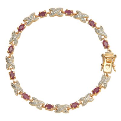 18K Gold over Silver Ruby & Diamond Bracelet