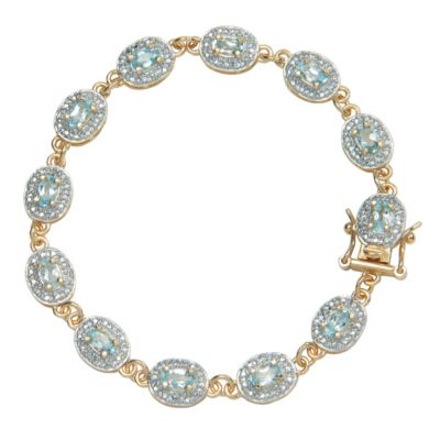 18K Gold Over Silver Genuine Blue Topaz Bracelet