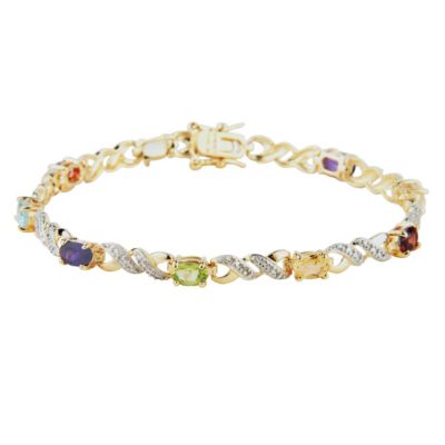 18K Gold Over Silver Genuine Multi-Stone Bracelet