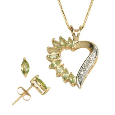 18K Gold Over Silver Genuine Peridot Jewelry Set