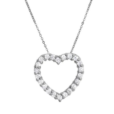 14K White Gold CZ Heart Necklace