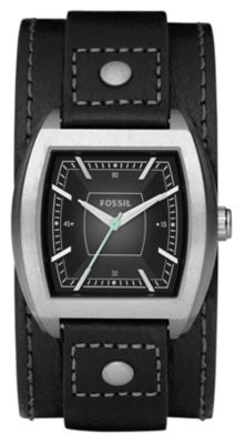 Fossil Mens Black Leather Wide Strap Watch