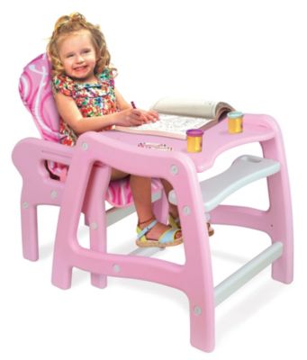 Silla alta Badger Basket Envee c/mesa para jugar, rosado