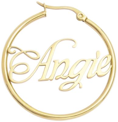 Goldtone Stainless Steel Name Hoop Earrings