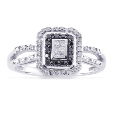 10K 1/4ct tw Black & White Diamond Square Ring