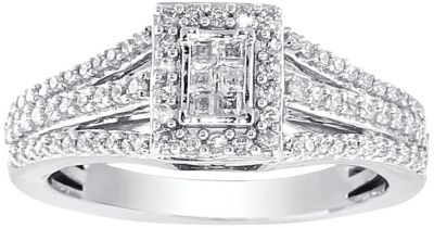 10K White Gold 1/2 ct tw Rectangle Cluster Ring