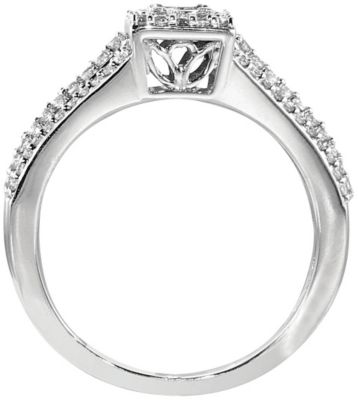 10K White Gold 1/2 ct tw Rectangle Cluster Ring