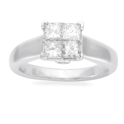 14K White Gold 1 ct tw Princess Cut Diamond Ring