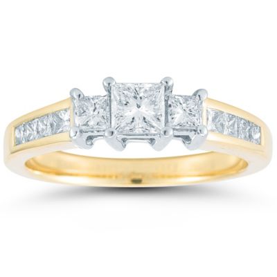 14K Gold Princess Cut 3 Stone Plus Ring