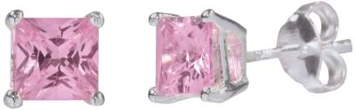 Sterling Silver 5x5mm Pink CZ Earring
