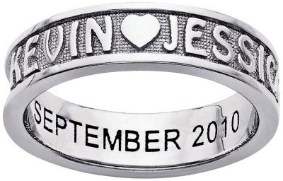Platinum-Plated Sterling Silver Couples Name Band