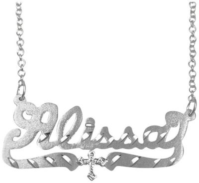 Sterling Silver Cross Name Plate Necklace