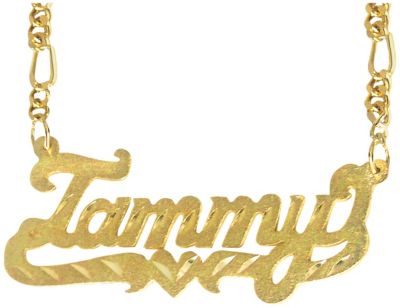 24K Gold Over Silver Heart Name Plate Necklace
