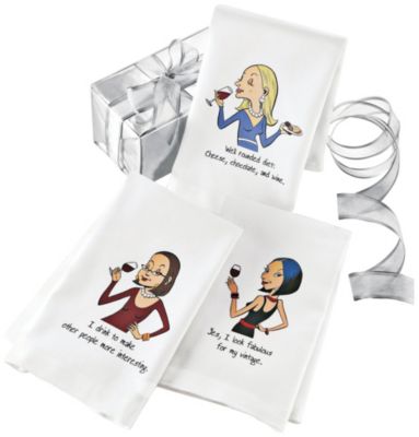Wine Enthusiast Party Girl Dish Towels/Set of 3