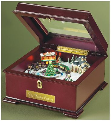 Personalized Cherry Wood Train Music Box