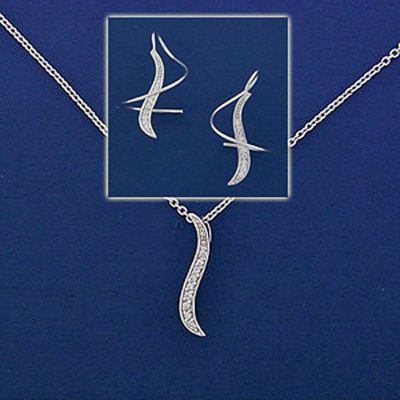 Sterling Silver CZ Ear Spiral & Pendant Set
