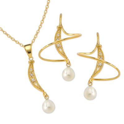 18K Gold Over Silver Cultured Pearl Jewelry Set