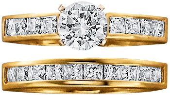 18K Gold Over Silver CZ Engraved Bridal Set
