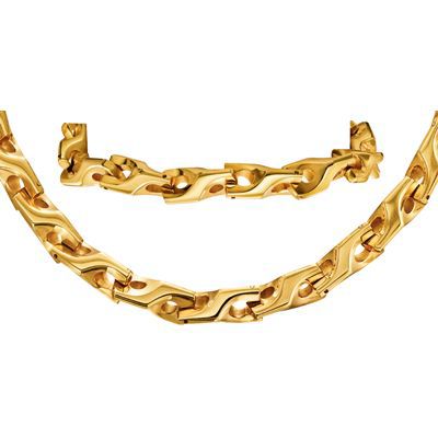 Mens 18K Gold Over Steel Bullet Link Jewelry Set