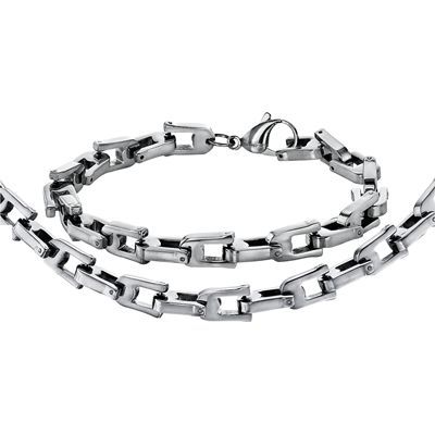 Men's Stainless Steel Stirrup Link Jewelry Set